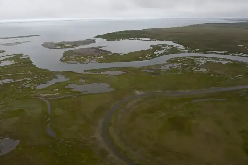 Lagoons and tundra along the coast of Bering Land Bridge National Preserve, from the air
